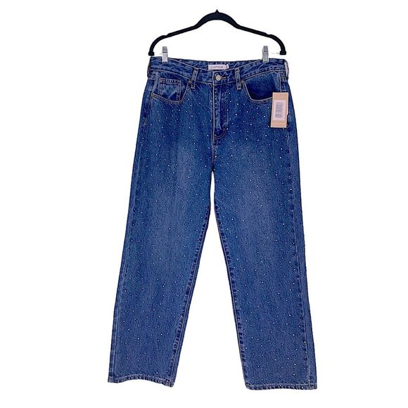 Jack High Rise Ankle Straight Leg Rhinestone Embellished Blue Jeans Size 32 - Picture 5 of 13